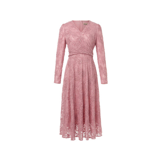 Kelaitier [multi-color style] [same style as Qiao Xin] 25-year-old French rose lace dress with temperament embroidered slim style light red XL