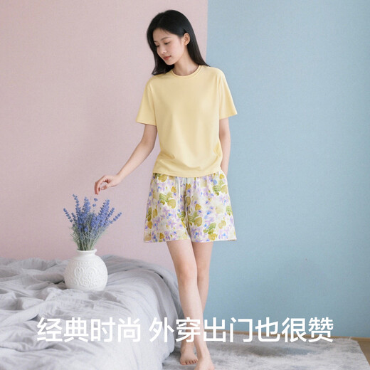 有棵树【高密绵绸】女士睡衣女夏季舒适透气女生短袖短裤可外穿家居服套