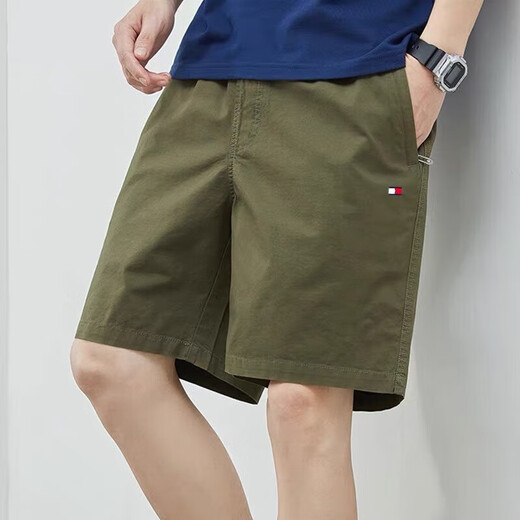 Tommy Jeanstoy Jeans Tommy Amerikaner Sommer Pure Cotton Fünf-Punkte-Shorts Casual Vielseitige, vielseitige Strandhosen Herrenhosen 9215 Bohnengrün High-End Casual Anti-Falten Business 2xl