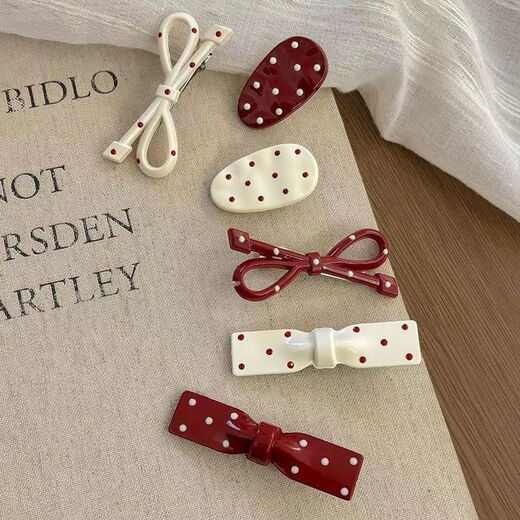 Polka-dot bow oval hairpin forehead side bangs clip broken hair duckbill children's hairpin hair accessories headdress 2 pieces, all styles are random