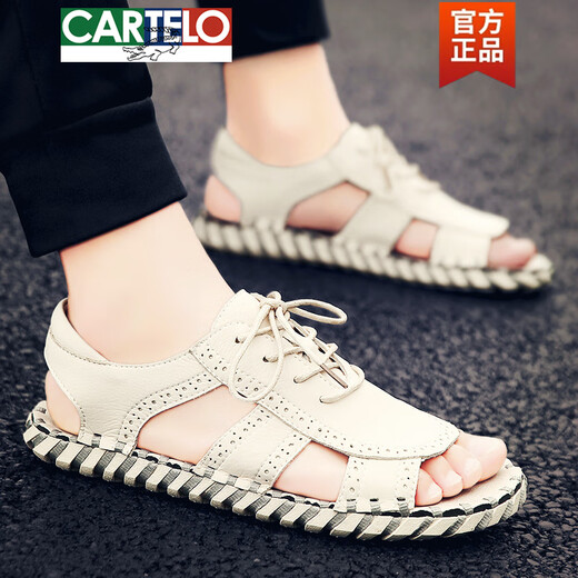 
CARTELO leather sandals men's 2025 new summer outside leather trendy brand Roman shoes driving beach sandals men HY/HY9926-A- beige 39 sports code