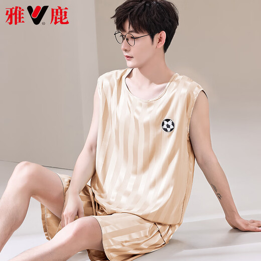 雅鹿轻奢睡衣男款背心无袖短裤两件套装夏天薄款冰丝凉感速干球服大码 【冰丝无袖套装】 Q9905 L 男【100-125斤】