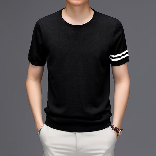 NEWMTER Kurzärärmig-T-Shirt für Männer 2025 Sommer neuer Stil mittleren und jungen Mode lässig losen runden Hals atmungsaktives lässiges T-Shirt für Männer High-End-Marine (Spotgeschwindigkeit) 3xl /56 (Spotgeschwindigkeit) [170-190jin [Jin gleich 0,5 kg]]