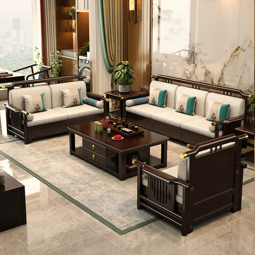 No. 1 Haoting Solid Wood Sofa Living Room New Chinese Furniture Small Apartment Single and Double Triple-Player Storage 2025 New Model 9901# Independent Single [Storage] Cotton and Line Cloth Cover