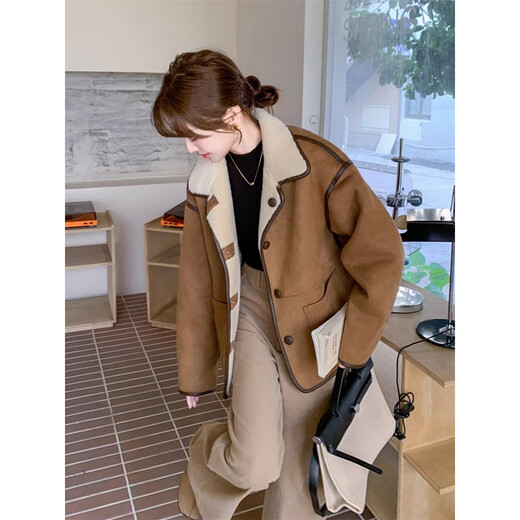 Tachi Miss Chaqueta de lana de cordero de gamuza reversible Mujer Invierno Piel nueva Todo en uno Top Imagen Color S (Recomendado 105 Jin Jin equivale a menos de 0,5 kg)