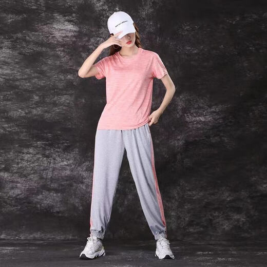 
Hongxinger quick-drying fashion running sports suit for women in summer 2024 new short-sleeved trousers ice silk running casual 826 red [pure cotton short-sleeved pants + cropped pants] M[80-95Jin[Jin equals 0.5 kg]]