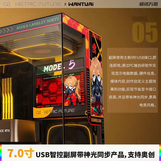 几何未来Model5 M5游戏电脑台式主机箱360水冷/E-ATX主板/TypeC/白色 黑色 二次元主题机箱私人定制 UV打印 M5-420版副屏7.0寸智显黑色【不含机箱】