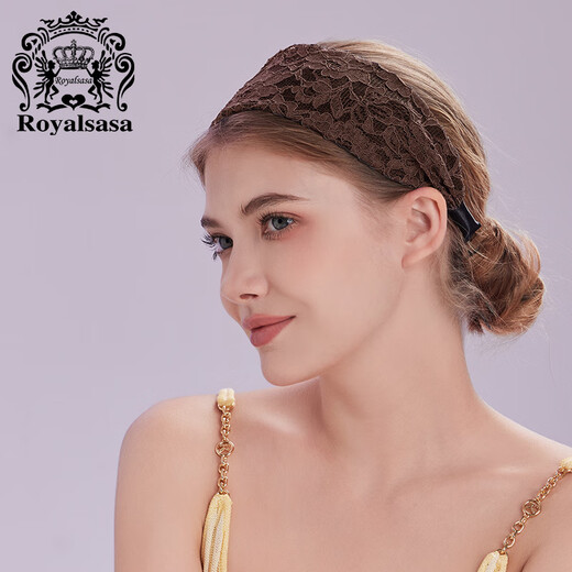 Royal sasa皇家莎莎遮白发碎发压发宽边发箍女蕾丝布艺百搭发卡防滑发带 咖色CO