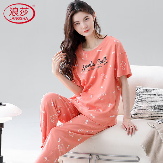 Langsha High-End-Pyjamas für Frauen reine Baumwoll-Kurzärmel-Hosen Süß und können außen mit dünnen Kleidungsstücken für Frauen mit dünnem Baumwoll-Kleidungsstück getragen werden Z9721 M [empfohlen, 80-100 Jin zu sein [Jin gleich 0,5 kg]]]