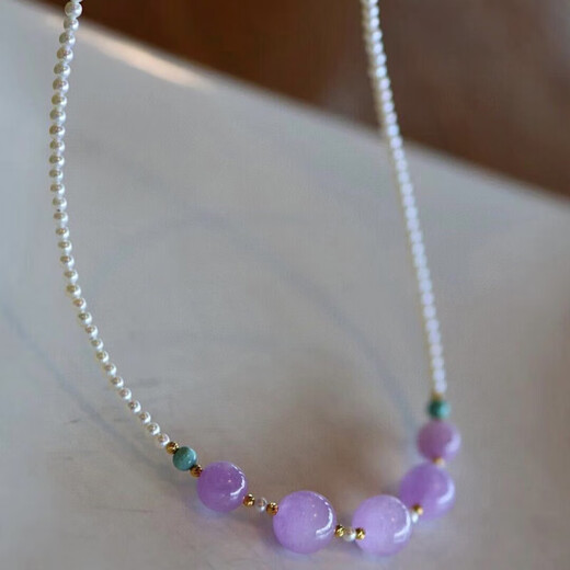 Hanjin Palace Kunzite Pearl Clavicle Chain Jade Millet Beads Simple Fashionable Versatile Sweater Chain Gift Kunzite Pearl Necklace