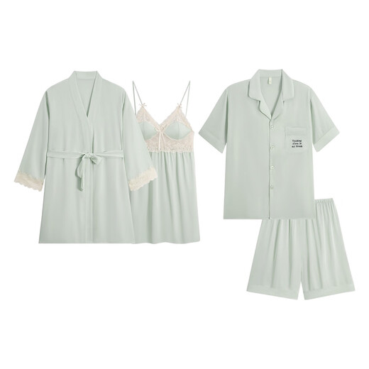 
Lecho gift box couple pajamas spring and summer ice silk women's sexy pure desire chest pad suspender nightgown men's home clothes da623 women's da9901 men's bean green M women's gift for men L