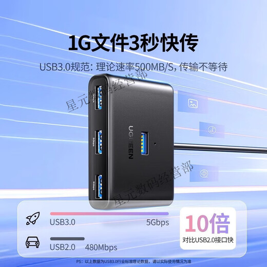 绿联（UGREEN）UGREEN绿联USB3.0扩展器集分线器插头多口HUB1分4 升级外观-0.5米(15696)