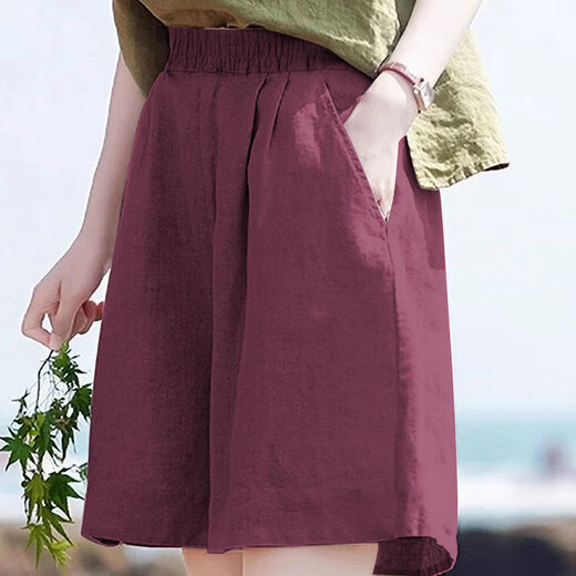 Summer elastic high-waisted linen five-quarter pants loose retro casual shorts cotton and linen slimming high-pocket women's pants black XL recommended 120-130Jin Jin equals 0.5 kg