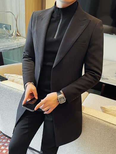 SUSTYLE международное легкое шерстяное пальто люксового бренда с воротником, мужская зимняя элитная модная тонкая ветровка средней длины, куртка зеленого цвета XL (140-155Jin Jin равна 0,5 кг)