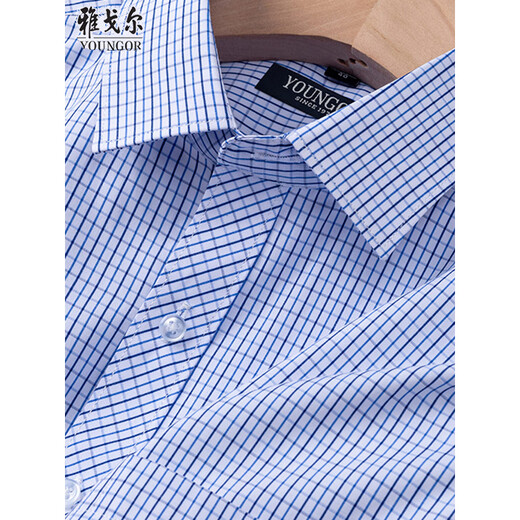 雅戈尔旗舰官方店格子款短袖衬衫中年夏季商务男装免烫抗皱职场柔顺亲肤 DX6626 44 【180-195斤】