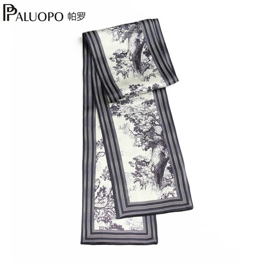 帕罗（PALUOPO）2025夏季真丝丝巾女印花韩版出游炸街围巾100%桑蚕丝礼物 深藏青 均码