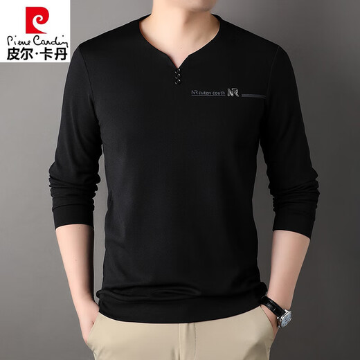 
Pier Cardin 100% pure cotton high-end long-sleeved T-shirt for men V-neck spring and autumn solid color cotton base shirt for men daddy top 6998 bean green M 165 suggestions 90-120Jin [Jin equals 0.5 kg]