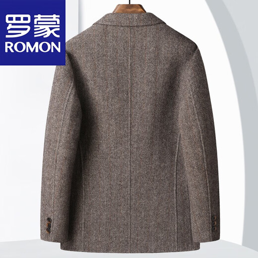 罗蒙（ROMON）西服双面羊毛呢外套男短款休闲时尚商务百搭秋冬呢子大衣上衣 咖色 2XL 【建议150-165斤】