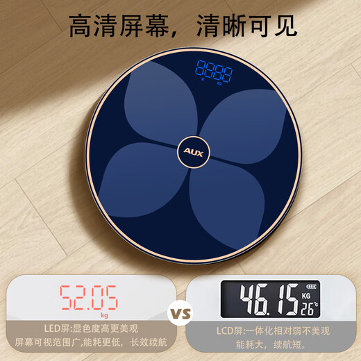 奥克斯智能体重秤体脂秤 家用健康秤人体秤电子秤高精度 81项数据APP分析 塑形减脂 蓝色【光能款】