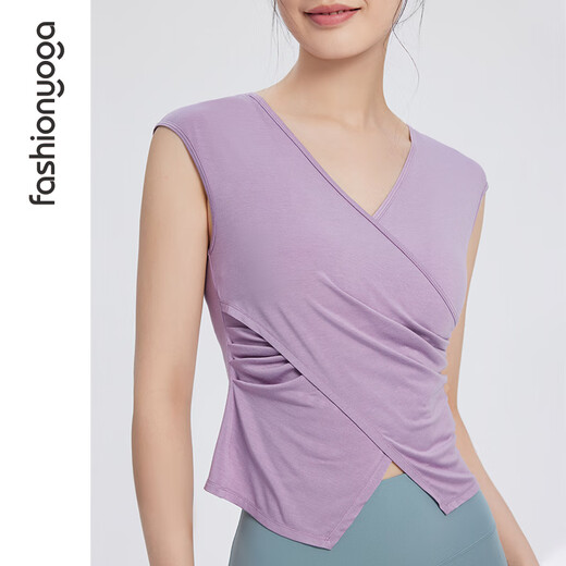 
Fansheng Yoga Fashion, Simple and Comfortable Design V-neck Casual Waist Slimming Outer Vest Outer F14223 Soft Powder S
