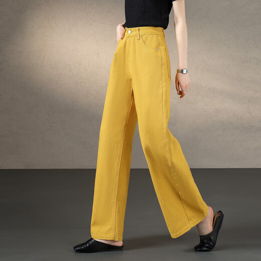 Demana entspannte und modische, lockere drapierte High-End-Jeans für Frauen 25 Jahre frische helle Farbe, gerade große Hose für Frauen