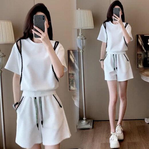 Hengyuanxiang Casual Sportswear Set für Frauen 2025 Sommer neuer Off-Shoulder-Kurzhülsen kleine Hochtülen-Shorts Zwei-teilige Set Black M [Vorgeschlagen 95-105jin [Jin entspricht 0,5 kg]]