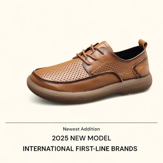 Lee Xiang International Light Luxury Brand Punched Breathable Outdoor Stroll Shoes Wear-resistant Beef Tendon Sole Hollow Men's Casual Leather Shoes Genuine Black Leather Shoes (Single-layer Cowhide) 38