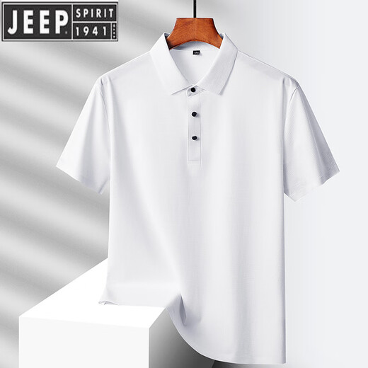 JEEP SPIRIT吉普2025冰丝无痕POLO衫男士夏季薄.款宽松中年爸爸装翻领短袖t恤 6630白色 L 110-120斤