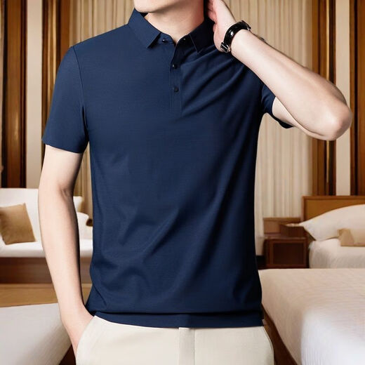 Ttpmer Sommer Herren-Stretch-Eis-Seiden-Polo-Hemd Kurzarm T-Shirt T-Shirt Trend 12358 Haze Blue M Empfohlen 80-105jin [Jin gleich 0,5 kg]
