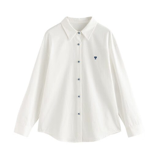 Chuyu love embroidered shirt for women 2025 new autumn style simple versatile solid color top pure cotton shirt white M