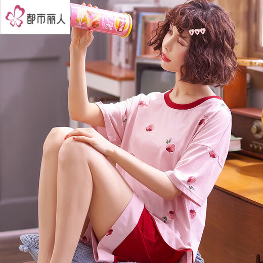 都市丽人睡衣女夏季套装短袖女士两件套纯棉夏天韩版薄款学生春秋冬家居服 鲜桔色 SKM6627 M _女神睡衣 赠运费险