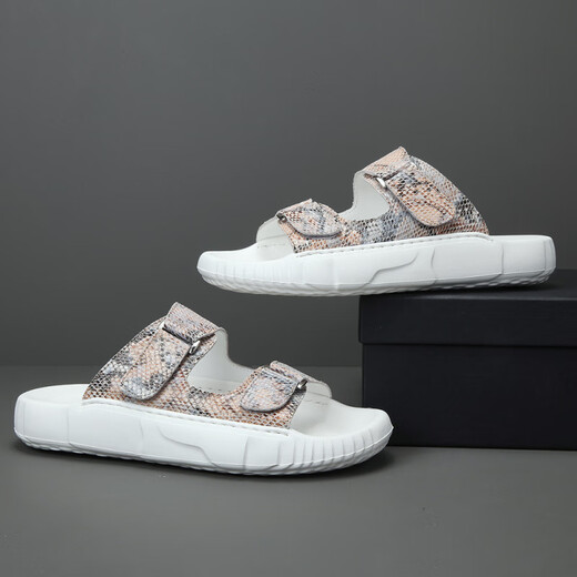 DIFANPU international luxury brand men's shoes high-end men's casual shoes hollow breathable sandals outside wearing fashionable snake pattern flip-flops off-white [brand gift box] 39