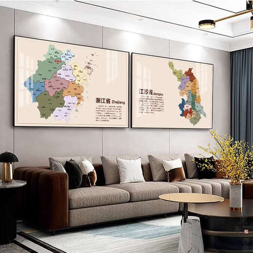 初构想客厅装饰画沙发背景墙中国世界地图办公室挂画各省份地图书房卧室 河北省 150100cm横版尊贵黑框时尚百搭