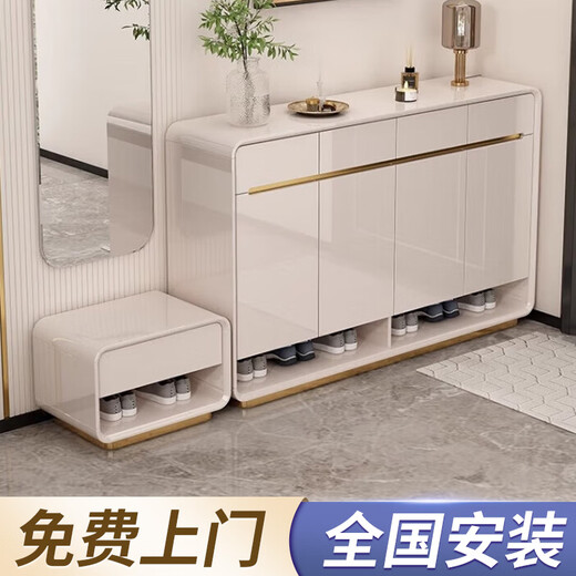 Leiyang Light Luxury Entry Shoe Cabinet Home Door Modern Simple Shoe Cabinet New 2024 Cream Style Solid Wood Painted Entrance Cabinet (Floor Standing 100cm Shoe Cabinet) Bright Paint