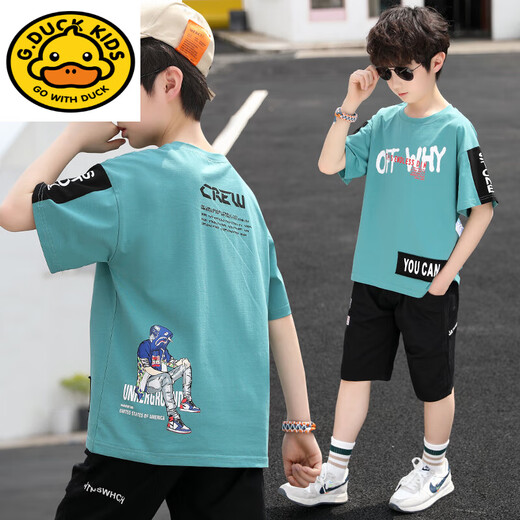 G.duck Boys T-shirt Short Sleeve 2025 Summer New Children's Big Children's Tops Children's Clothes Boys Pure Cotton Half-Sleeve Summer Clothes Trendy Winilila-BX679T-Shirt-Blue 130 cm