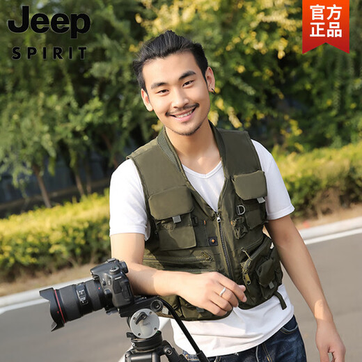 JEEP SPIRIT Workwear Vest Men's Outdoor Sports Most Pockets Photography Fishing Overalls Tactical Running Tools Vest Black 4XL