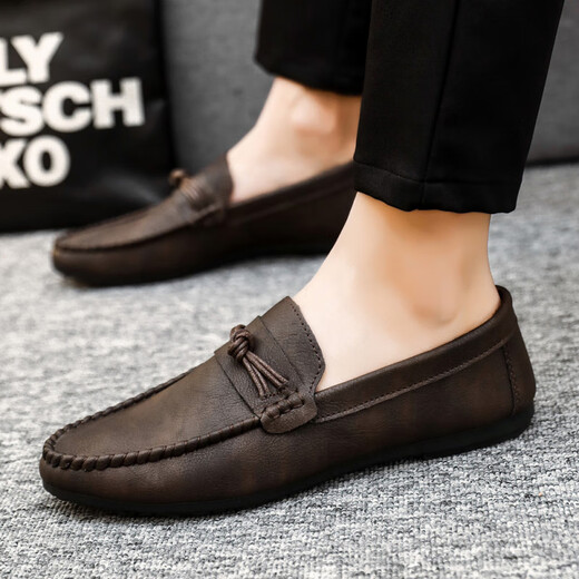 Yierkang Prince Doudou zapatillas para hombres 2025 nuevos zapatos de verano para hombres británicos zapatos de cuero casuales de cuero de cuero y zapatillas de tablero de cuero para todo el partido YL-D826 Brown 39