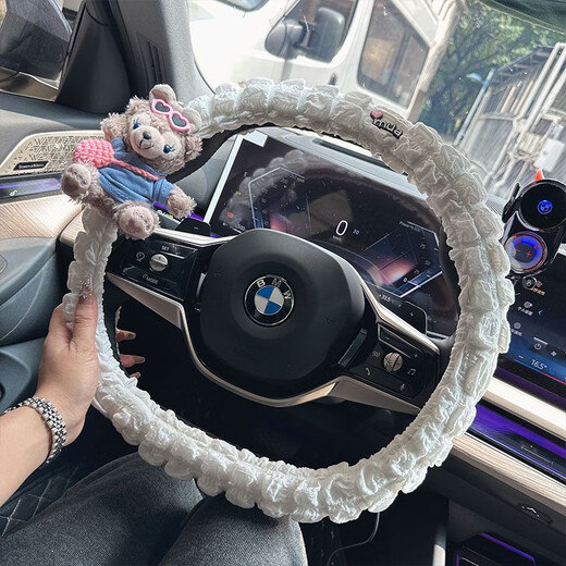 语森忆新款汽车方向盘套防滑吸汗四季通用可爱女神卡通汽车把套夏季 草莓毛衣泡芙白色雪梨把套