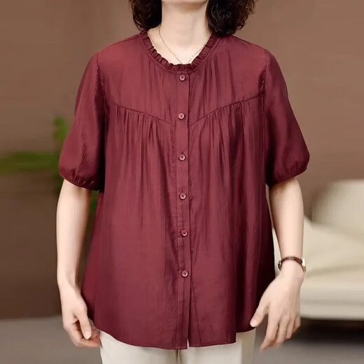 Großgröße Frauenkleidung, modische Mutter zum Sommer runden Hals-Hemd 2025 Neues lose Fleischabdeckung, Abschleife plus Fett Plus Größe Top rot 699 2xl 120-140