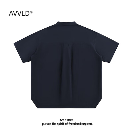 AVVLD summer henley collar short-sleeved shirt for men 2025 new pure cotton solid color loose simple casual boys shirt jacket navy blue 2XL