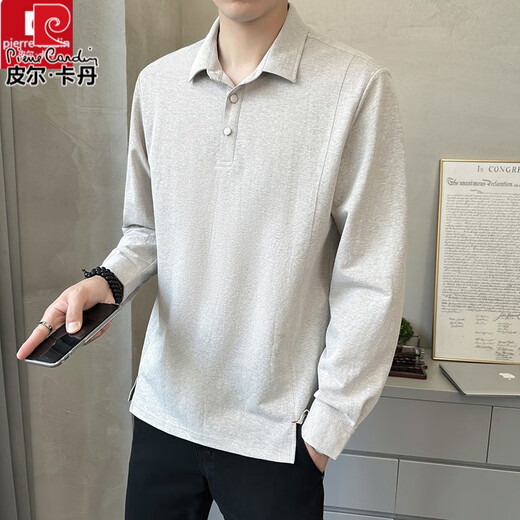 Pier Cardin high-end authentic linen long-sleeved T-shirt for men 2025 spring and autumn new business casual lapel comfort polo shirt 1_green 9882 L 175/88A [Suggested 140-155Jin [Jin equals 0.5 kg]]