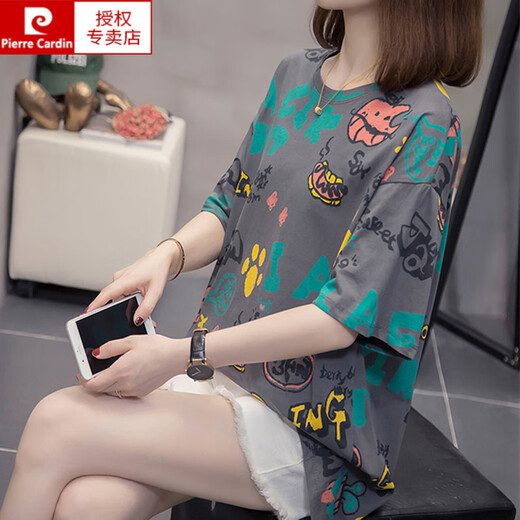Pierre cardin (pierre cardin) larger size belly-covering slimming top for women 2025 summer new fat mm casual loose cotton short-sleeved T-shirt 6624 green M: about 80-95