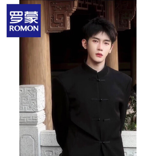 Luo Meng New Chinese Men's Suit Men's High-end Spring and Autumn Stand-up Collar Shoulder Pad Jacket Mao Suit Tang Suit Casual Wear Suit Black Mao Suit S
