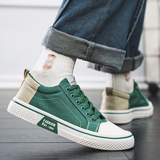 European Pastoral 2025 men's shoes new trendy casual canvas shoes men's summer breathable board shoes versatile soft sole K22 green 42
