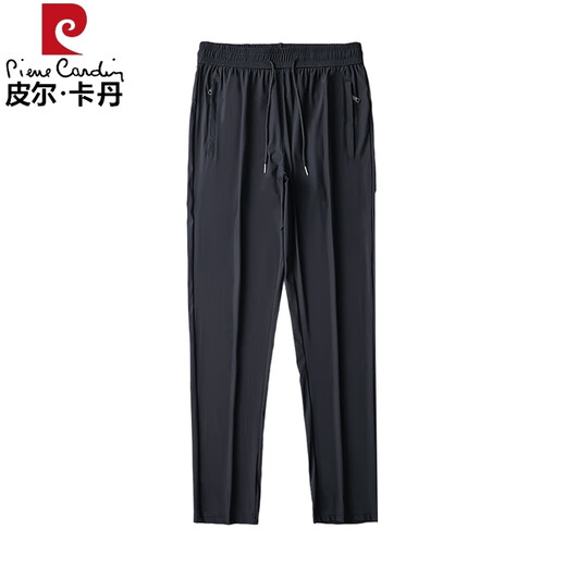 皮尔卡丹（pierre cardin）冰丝垂感休闲裤男士直筒宽松男裤子2025夏季薄款凉感速干运动长裤 6629黑色 L
