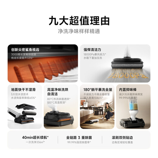 Mijia Xiaomi Wireless Floor Scrubber 4 Maternal and Infant Grade Full-Link Sterilization 180 Laying Flat Washing High Temperature Deodorizing Sweeping, Suction and Mopping Integrated Anti-Tangle