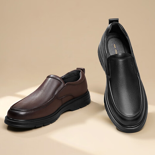 Red Dragonfly autumn and winter men's slip-on soft sole business casual leather shoes middle-aged dad shoes men's shoes WTA33107 black 41