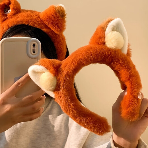 Pei Nanwei fox ears plush headband for women in the amusement park, cute cartoon headband for autumn and winter face wash hairpins, 1 Firefox headband