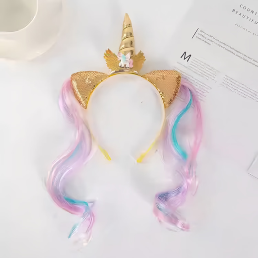 Jieyi Unicorn Headband Wig Halloween Party Performance Props Children's Cute Cartoon Fish Tail Sequined Shell Headdress One Pack Unicorn Gold Headband