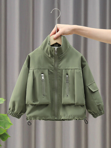 男童外套秋装2025新款春秋痞帅男孩立领上衣大儿童秋季连帽夹克潮 黑色 cm 90